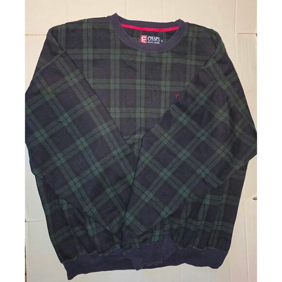 Vintage Chaps Ralph Lauren Sweatshirt Crewneck Mens Large Tartan Plaid Green XL